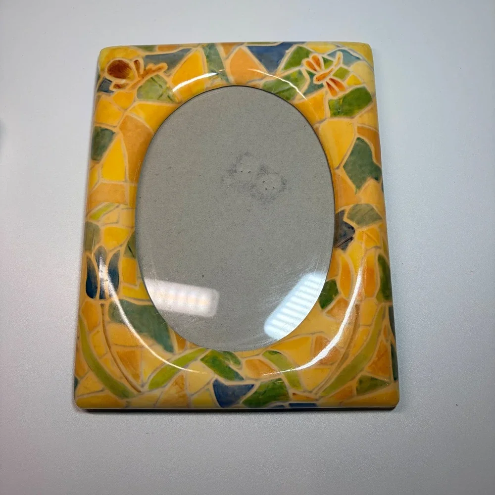 Vintage Style Mosaic‎ Dragonfly Floral Photo Frame Yellow Blue Green 5x7 4x6